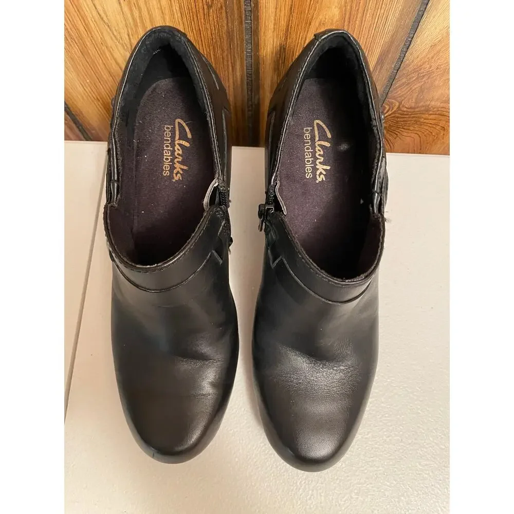 Clarks women’s black leather ankle boots shoes size‎ 7 side zip stylish heel